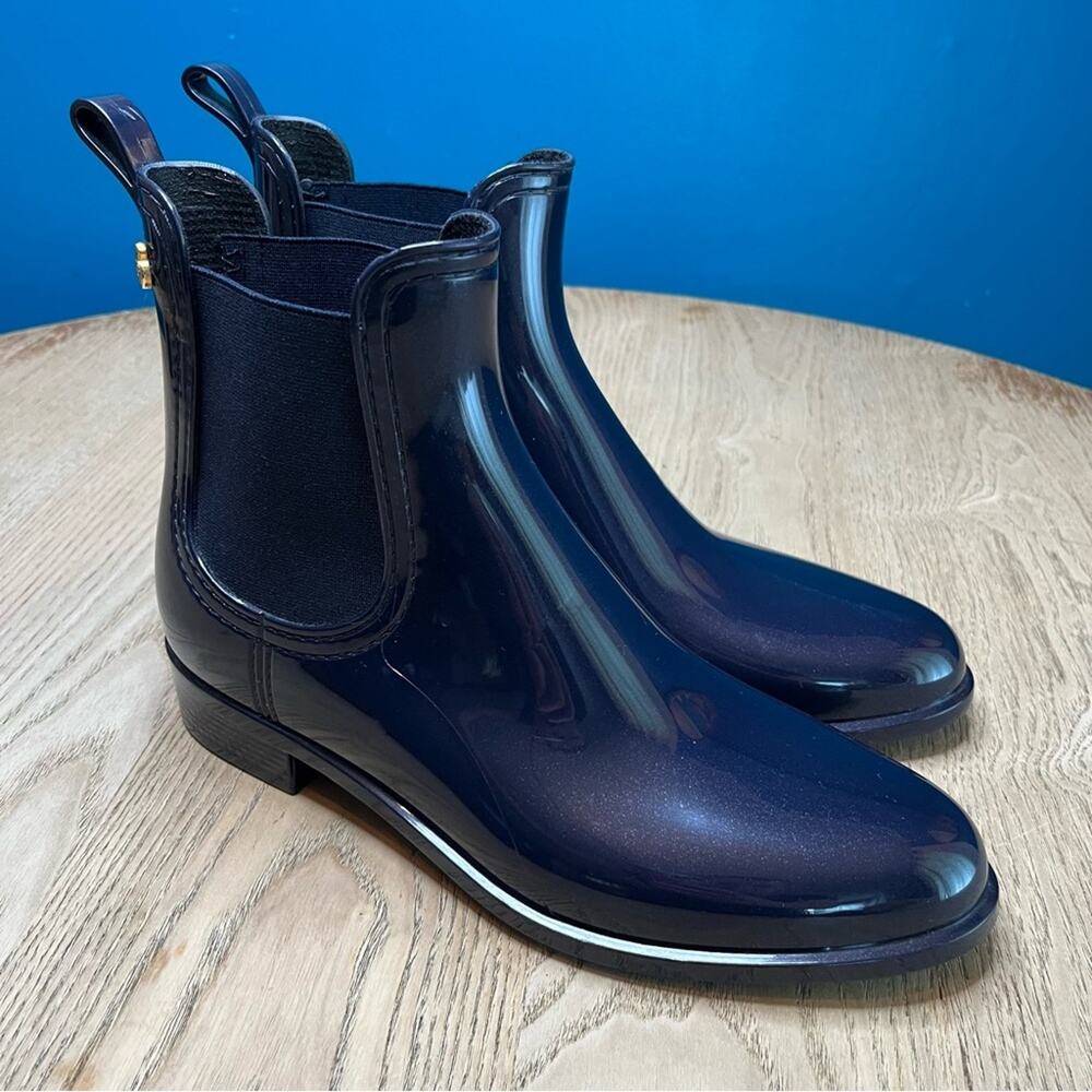 Lemon Jelly Comfy Chelsea Rain Boots Navy Blue Women’s Size 9 Pull On Waterproof